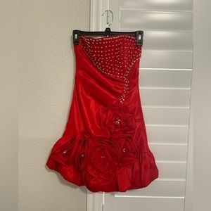Daisy Red Dress With Beads and Flowers Designed Bottom Tail